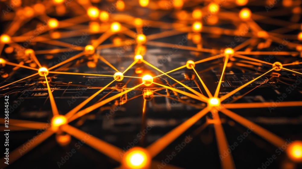 Poster digital connections depicted through glowing nodes and network patterns