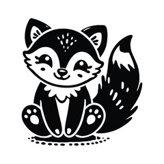 A Black Vector Silhouette of a Cute Little Fox
