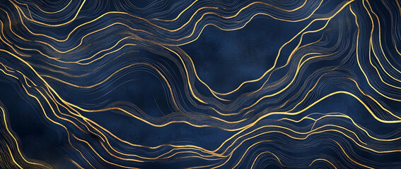 Obraz premium Topographic lines, vector line art, simple dark blue background with golden accents