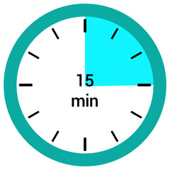 An analog clock face timer showing 15 minutes time