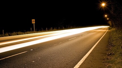 Obraz premium Dynamic Light Trails Symbolizing Speed on a Dark Rural Road at Night