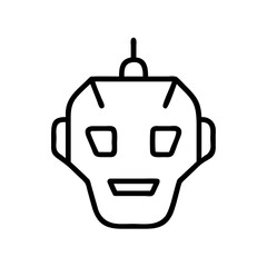 Fototapeta premium Line art illustration of robot head with smiling expression. Simple vector icon