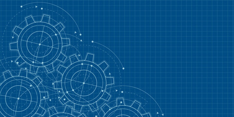 Gears. Technical drawing of gear .Engineering industry. Technology background. Vector illustration.