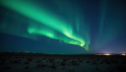 Mesmerizing Aurora Lights Over Snowy Landscape at Night Sky