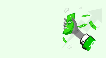 Financial Growth Hand Holding Cash, Upward Trend, Green Bills