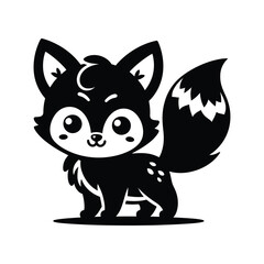 A Black Vector Silhouette of a Cute Little Fox