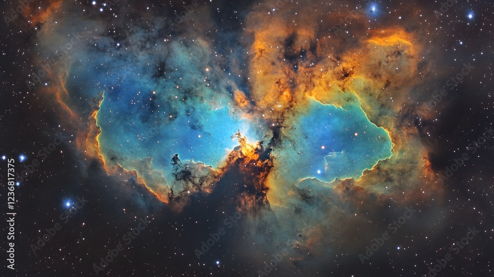 Poster Breathtaking cosmic explosion in a vibrant and colorful celestial nebula showcasing a mesmerizing display of sparkling stars swirling stellar dust and the captivating wonders of the deep