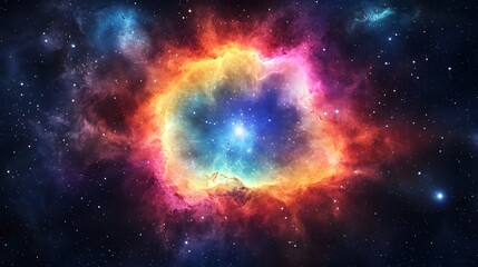 Obraz premium Breathtaking colorful cosmic nebula explosion with fiery energy and luminous plasma in the distant mysterious universe Abstract celestial space background