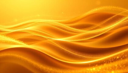 Obraz premium Golden energy waves, glowing particle streams, abstract light trails, shimmering bokeh, warm orange background, dynamic motion, ethereal atmosphere, magical luminescence, flowing curves, sparkling dus