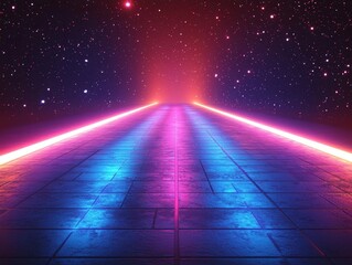 Vibrant Neon Grid Background with Glowing Retro Futuristic Tron Inspired Lines for Product Concept Display