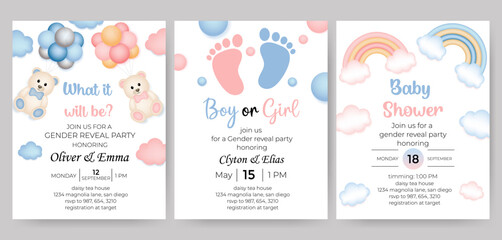 set of baby shower invitation template card