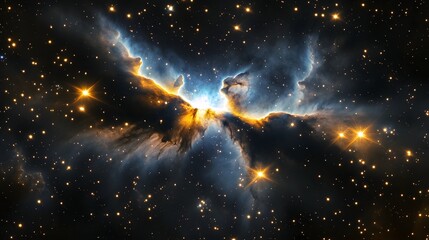 Breathtaking image of a cosmic landscape featuring a dramatic display of glowing nebulae shimmering stardust and luminous stars set against the vast expanse of the Milky Way galaxy