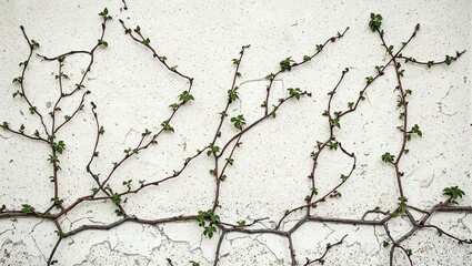 Fototapeta premium Abstract background of cracked cement wall with wild grapevines