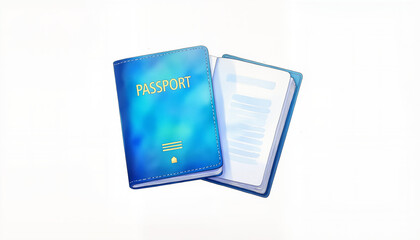 Colorful passport illustration on white background, travel symbolism