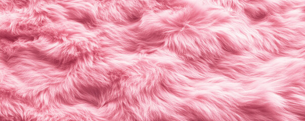 A close-up of pink faux fur, showcasing its soft and fluffy texture. Banner, pattern, textile background. 