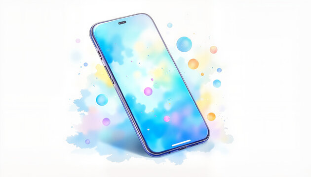 Colorful smartphone display with app interface, digital technology