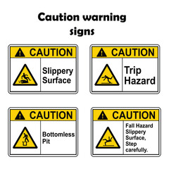 Caution Slipeery Surface, Bottomless Pit, Trip Hazard, Fall Hazard Sign Illustration Vol 01