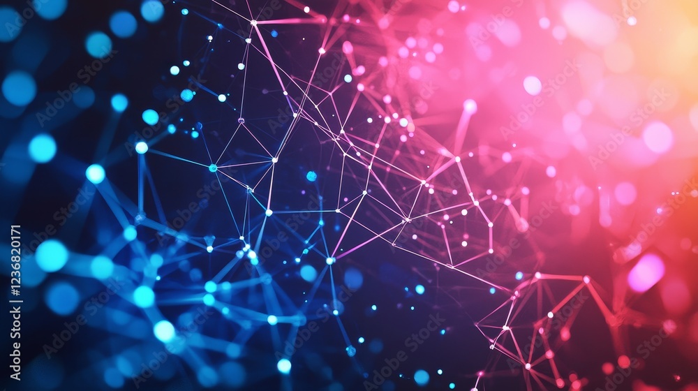 Poster vibrant gradient digital background with abstract nodes and lines overlay