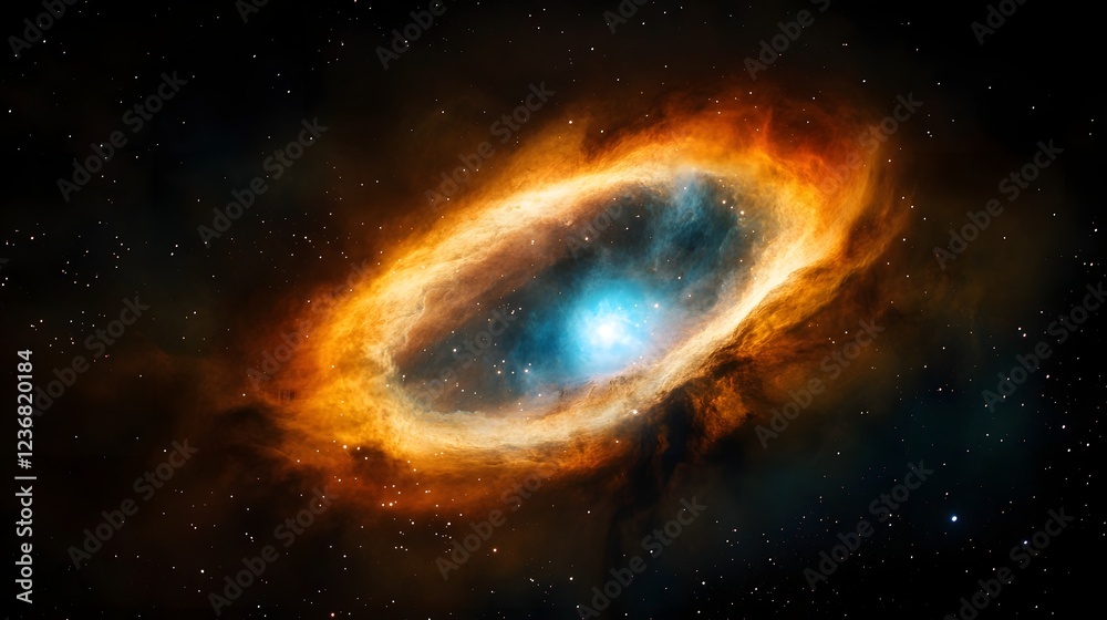 Poster Breathtaking image of a mesmerizing cosmic explosion of a luminous nebula in the depths of deep space revealing the dynamic process of stellar formation and the fiery energy of the universe