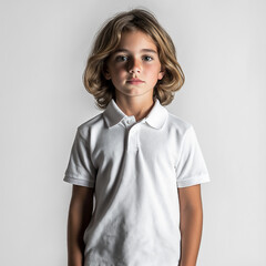 Obraz premium White Polo Shirt Mockup – Kid, Studio Shot, Front View