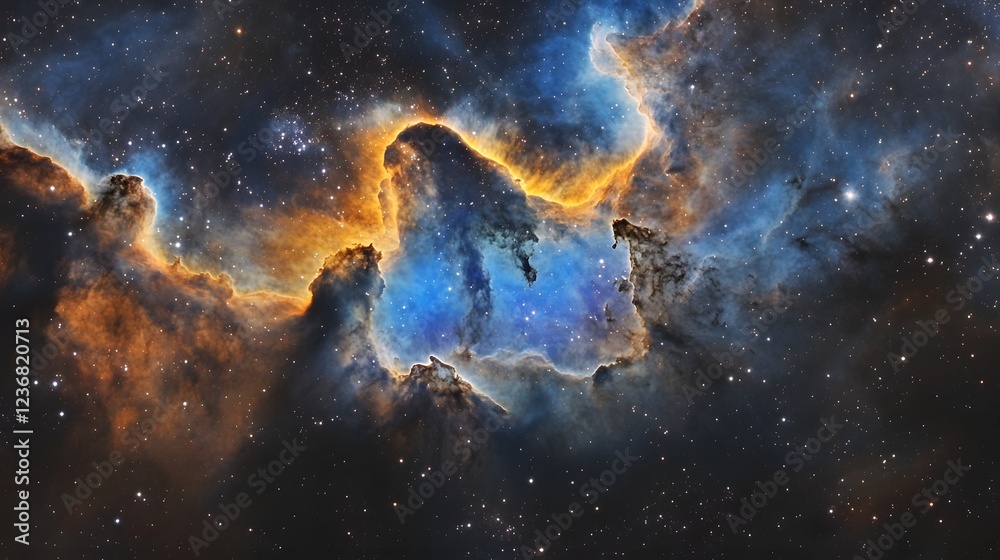 Poster breathtaking image of a vibrant colorful cosmic explosion within a swirling galactic nebula filled w
