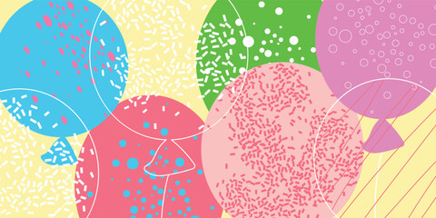 Colorful Abstract Artwork with Overlapping Balloons and Confetti Design