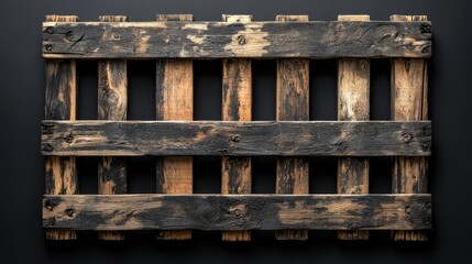 A square 3D wooden pallet with sharp corners and natural finishes on a black surface