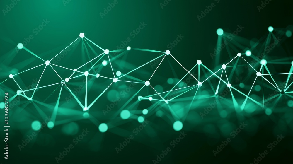 Poster abstract network connections creating dynamic morphing elements in green