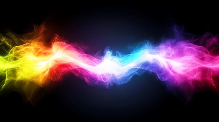 Obraz premium Abstract Rainbow Energy Wave Flowing Across Black Background