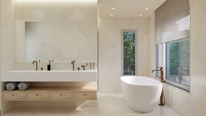 Interior design of bathrooms for homes and apartments, illustrative renders of bathroom furniture