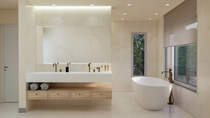 Interior design of bathrooms for homes and apartments, illustrative renders of bathroom furniture