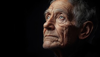 Obraz premium A weathered elderly mans face gazes upward