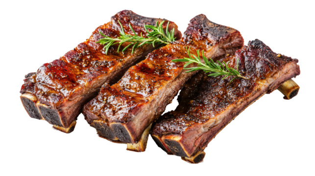 Succulent beef rib slices marinated with spices and garnished with herbs