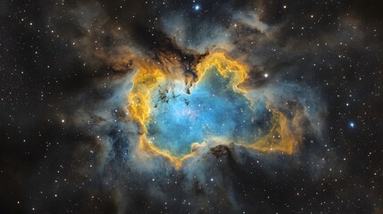 Fototapeta premium Captivating cosmic phenomenon of a glowing swirling nebula in the vast mysterious universe Vibrant colors luminous plasma