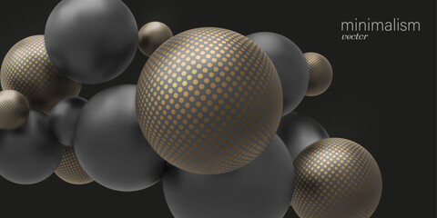 Background of black balls. Realistic balloon for labels, advertising . Bubble. Vector illustration.