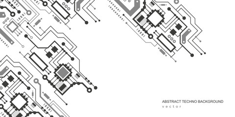 Technological white background. Electronic board . Processor. Vector illustration