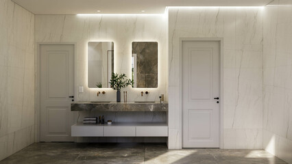Interior design of bathrooms for homes and apartments, illustrative renders of bathroom furniture