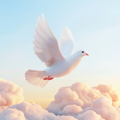 Obraz premium dove gracefully descends through soft clouds, embodying peace and serenity