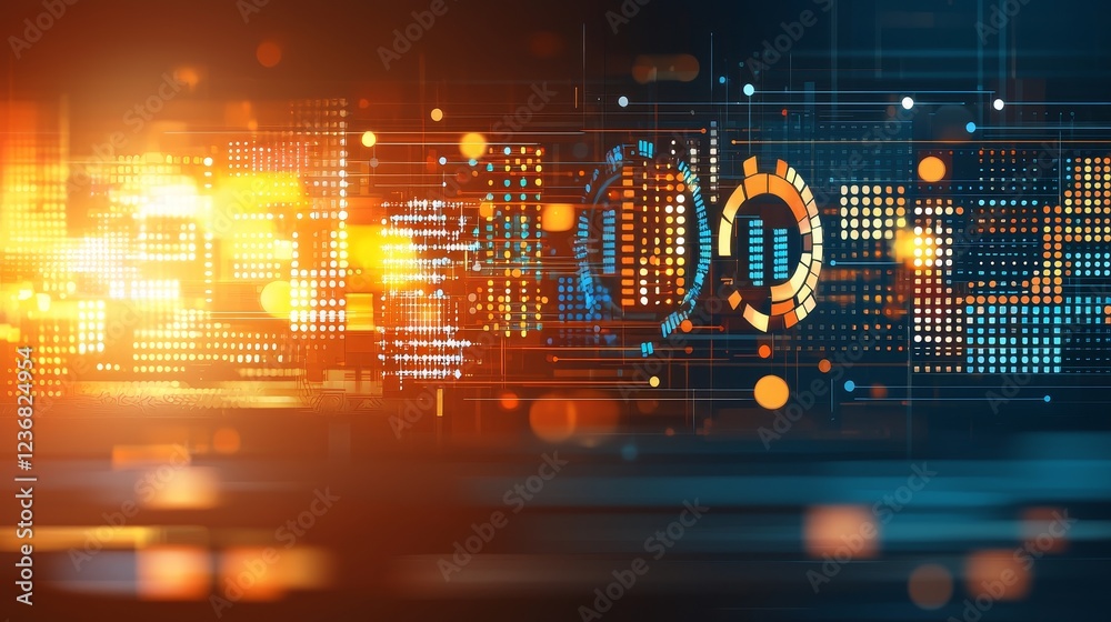 Poster futuristic data visuals with synergistic light patterns and dynamic elements