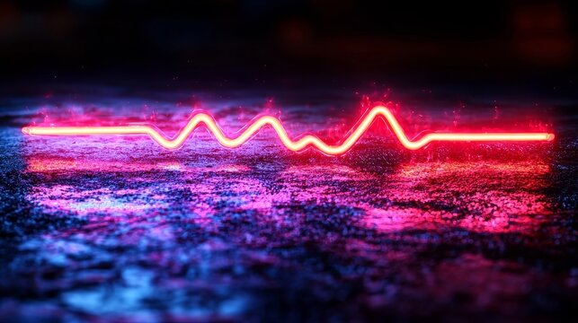 Pulsating Neon Heartbeat Line Across Gradient Blue Background with Copy Space