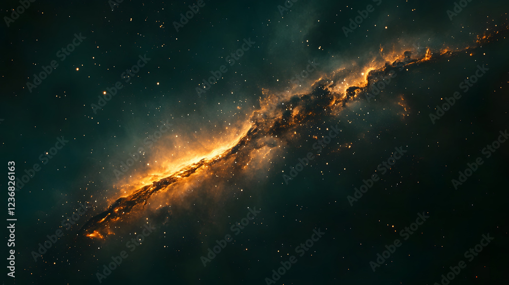 Poster captivating image showcasing the mesmerizing cosmic explosion of a fiery nebula and glowing galaxy i