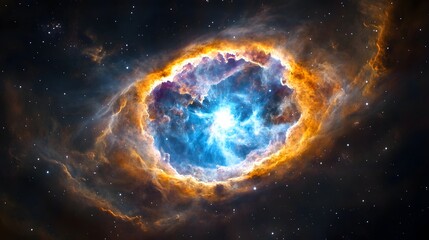 Obraz premium Captivating image showcasing a stunning glowing cosmic nebula explosion in the depths of a distant galaxy