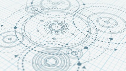 Gears. Technical drawing of gear .Engineering industry. Technology background. 