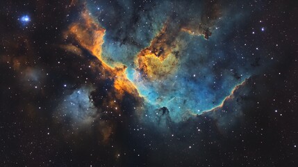 Fototapeta premium cosmic landscape featuring a swirling nebula of vibrant colors and shimmering stars set against the expansive mysterious backdrop of deep space