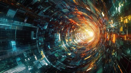 Obraz premium Dynamic Vortex of Pulsing Light and Colorful Connections in Abstract Style
