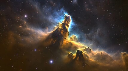 Obraz premium cosmic nebula with swirling clouds of vibrant orange blue and purple hues showcasing the captivating and mysterious nature of the vast universe