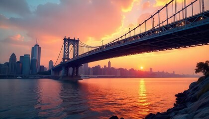 Fototapeta premium Sunset view of the manhattan bridge new york city landscape photography urban environment scenic perspective