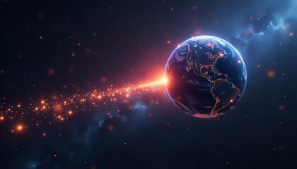 Obraz premium Cosmic collision event earth under intergalactic impact space digital art futuristic panoramic view sci-fi concept