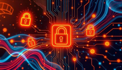 Obraz premium Cybersecurity measures in digital networks technology sector graphic visualization abstract environment futuristic viewpoint