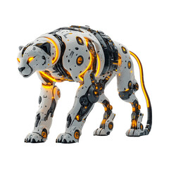 Robotic Cheetah with Glowing Neon Stripes Isolated on Transparent Background